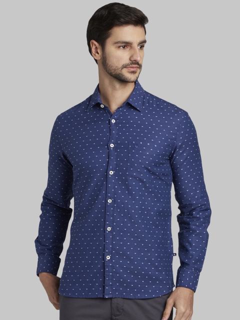 Parx Men Blue Slim Fit Self Design Casual Shirt