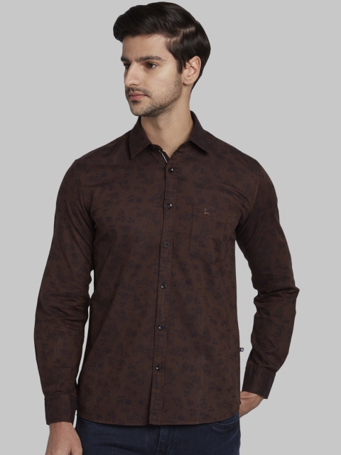 Parx Men Coffee Brown & Black Slim Fit Printed Casual Shirt