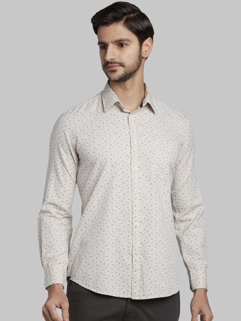 Parx Men Beige Slim Fit Printed Casual Shirt