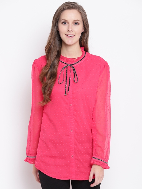 RIVI Women Pink Self Design Shirt Style Top
