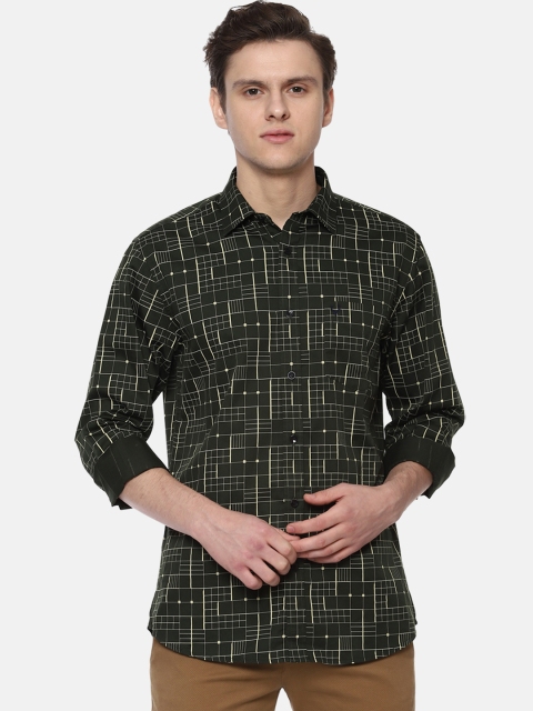 Allen Solly Men Olive Green & Grey Slim Fit Printed Casual Shirt