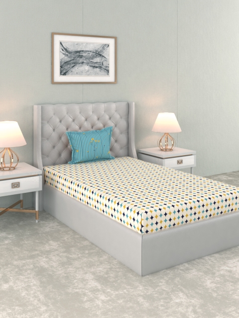 Trident Multicoloured & Yellow Abstract 120 TC Cotton 1 Single Bedsheet with 1 Pillow Covers, Multi
