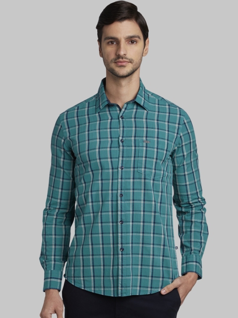 Parx Men Green Slim Fit Checked Casual Shirt