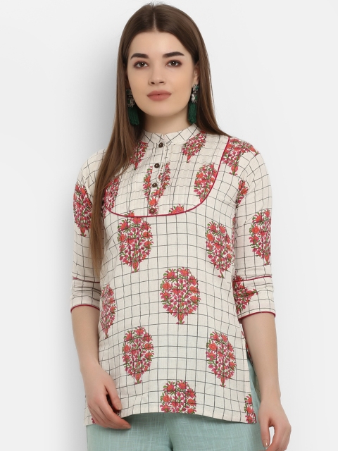 ETHNIC STREET Women Off-White & Red Printed Top