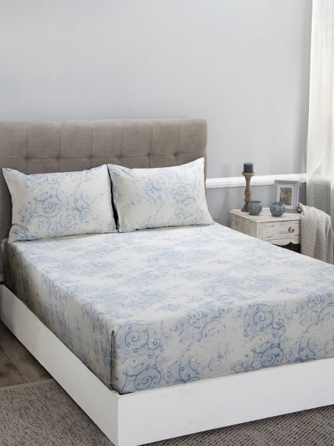 MASPAR Blue Geometric Printed TC Cotton 1 Bedsheet with 2 Pillow Covers