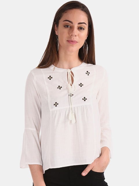 Bronz Women White Printed A-Line Top