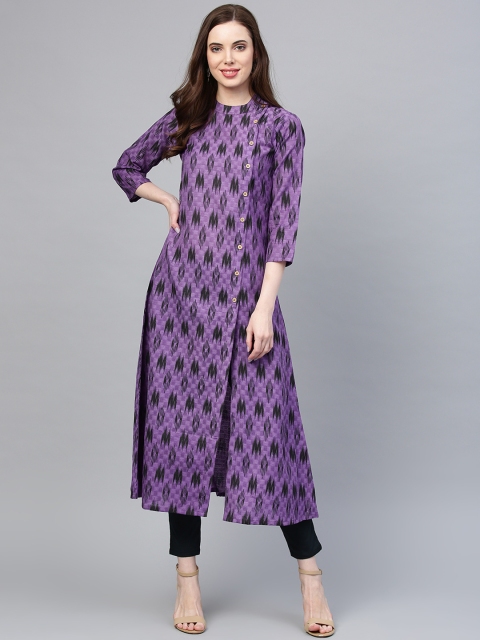Jompers Women Purple & Black Printed Kurta with Trousers