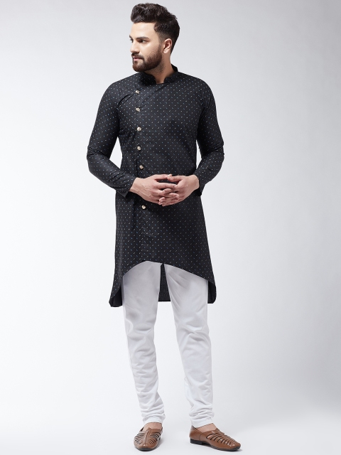 SOJANYA Men Black & White Printed Kurta with Churidar