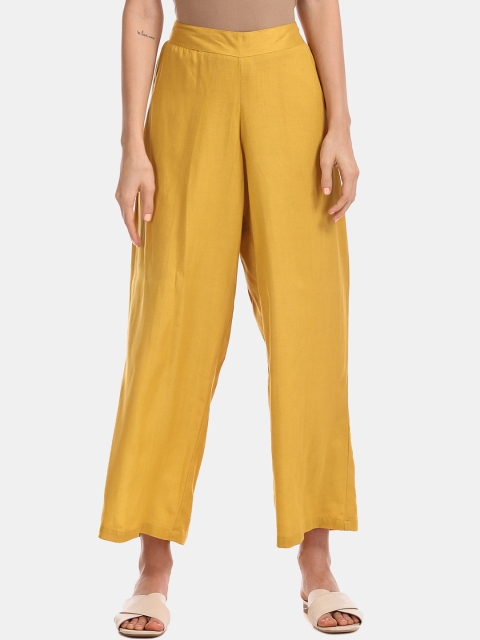 Bronz Women Yellow Solid Straight Palazzos