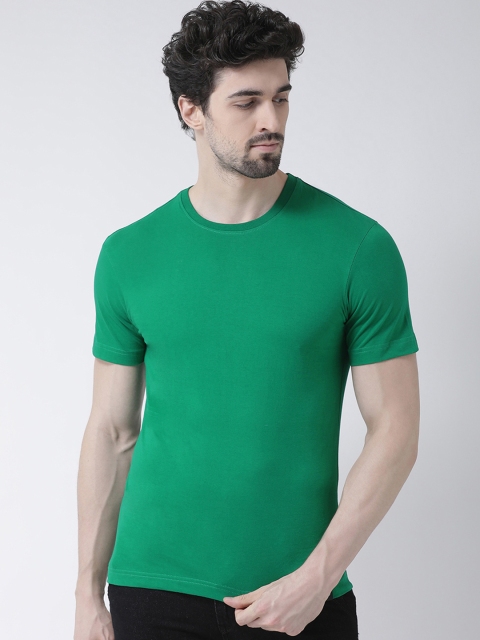 Friskers Men Green Solid Round Neck T-shirt