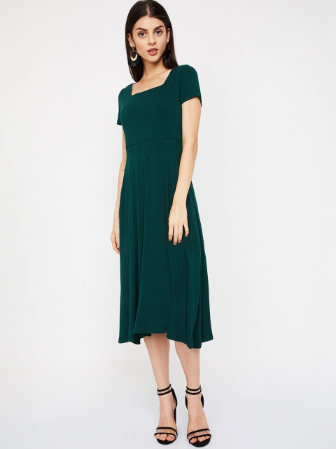 CODE by Lifestyle Women Solid Green Fit and Flare Dress