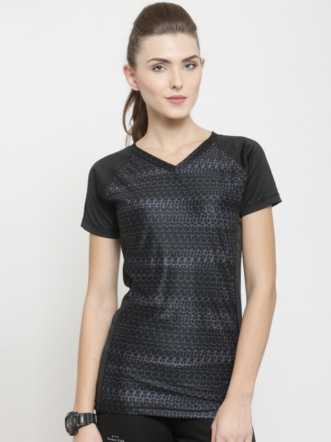 Boston Club Women Black Printed V-Neck T-shirt