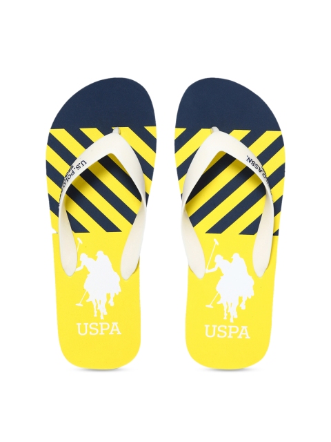 U.S. Polo Assn. Men Off-White & Yellow Printed Thong Flip-Flops