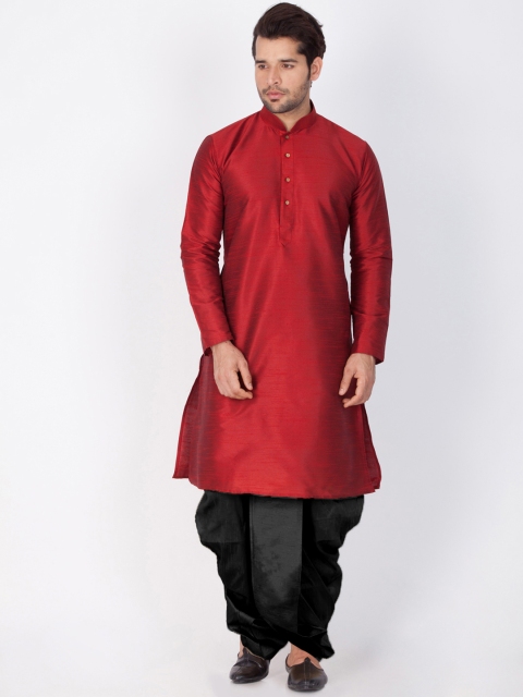 VASTRAMAY Men Maroon & Black Solid Kurta with Churidar