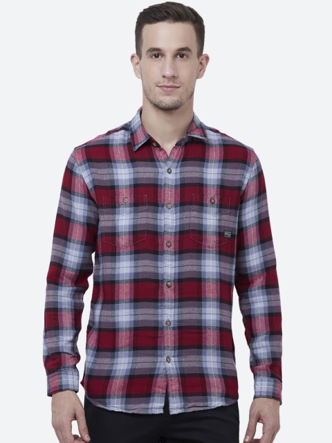 Mufti Men Red & Grey Slim Fit Checked Casual Shirt