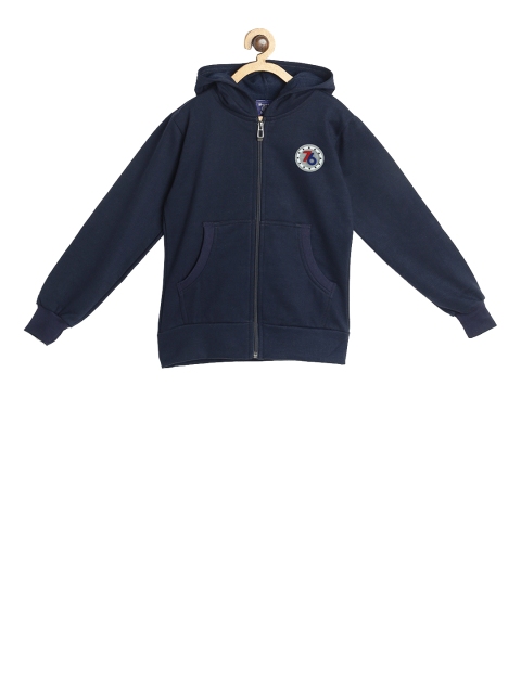 SWEET ANGEL Boys Navy Blue Solid Hooded Sweatshirt