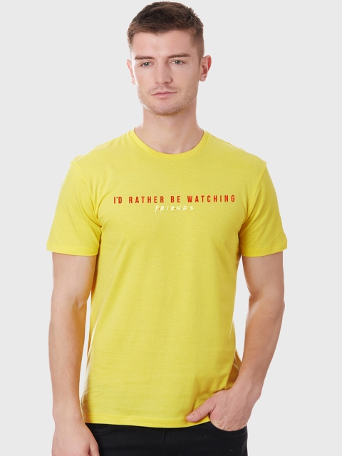 Free Authority Men Yellow Friends Printed Round Neck T-Shirt