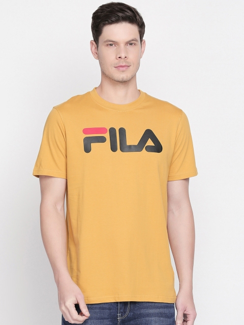 FILA Men Yellow Printed Round Neck Slim Fit T-shirt