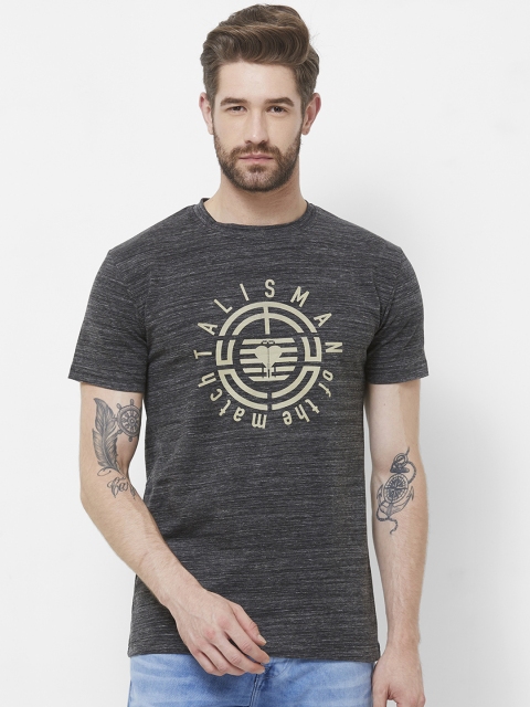 Imagica Men Charcoal Printed Round Neck T-shirt