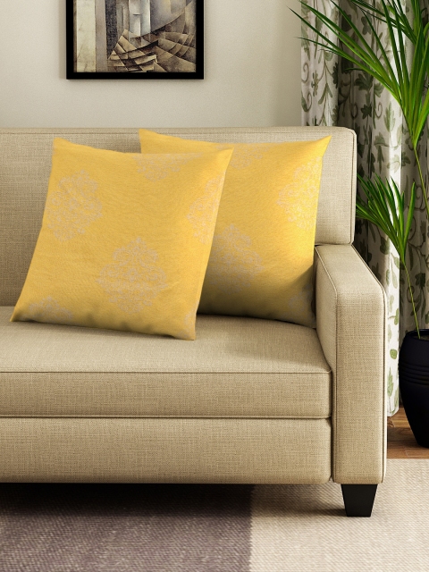 NEUDIS Yellow Set of 2 Self Design Square Cushion Covers