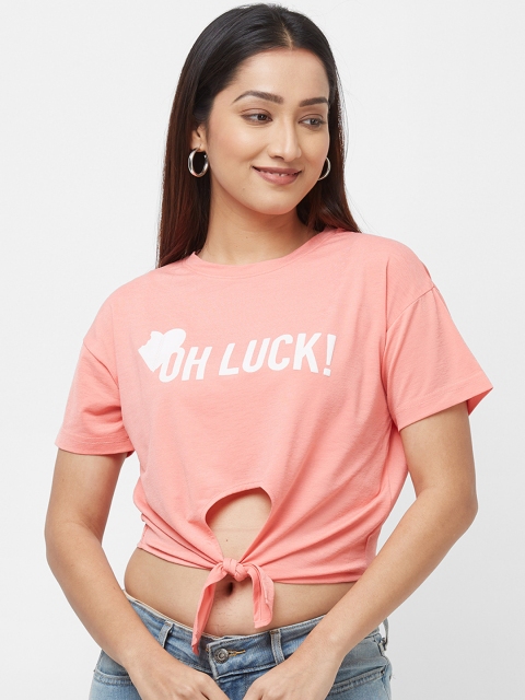 Imagica Women Pink Printed Round Neck T-shirt