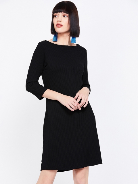 Bossini Women Solid Black Sweater Dress
