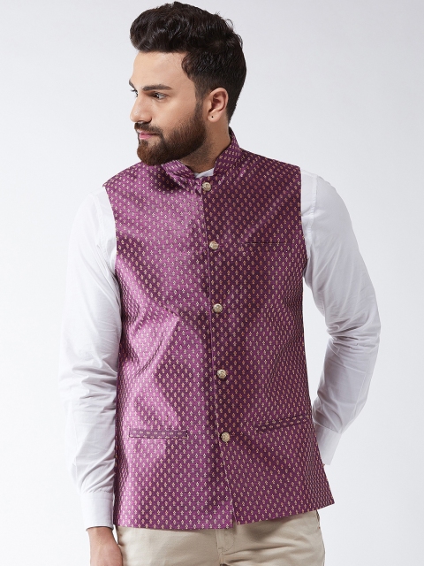 SOJANYA Men Purple Woven Design Nehru Jacket
