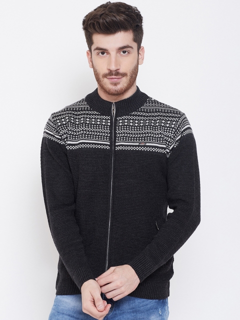 Duke Men Charcoal Black & Off-White Solid Sweater