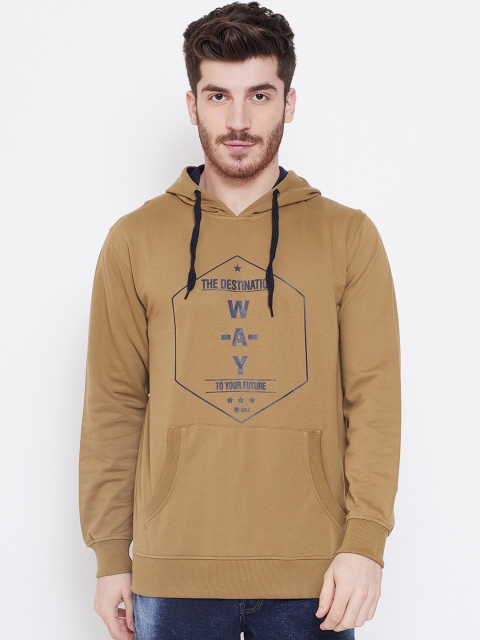 Duke Men Brown Printed Hooded Sweatshirt