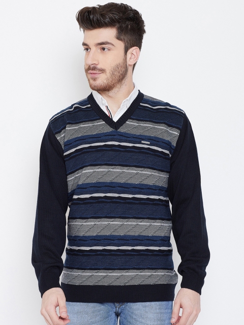 Duke Men Blue & Grey Striped Sweater