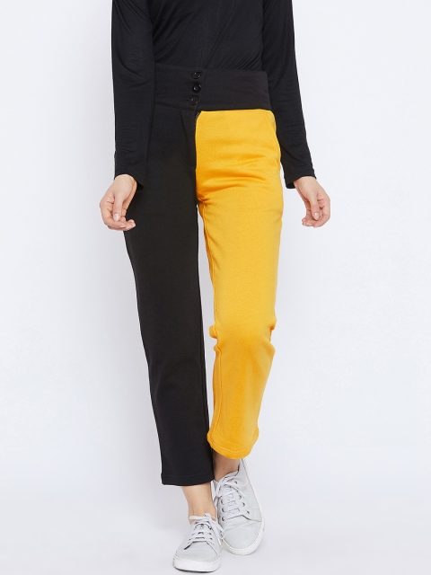HERS Women Yellow & Black Relaxed Regular Fit Solid Regular Cropped Trousers