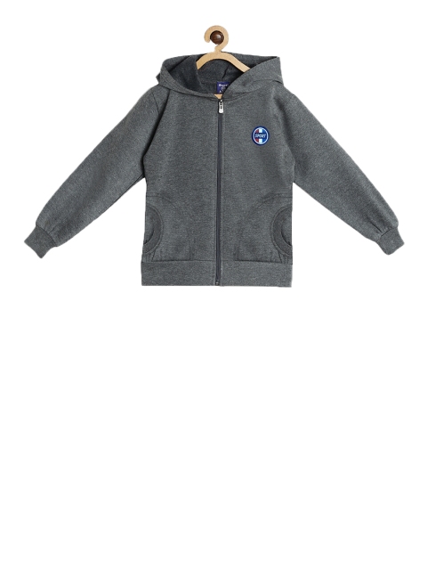 SWEET ANGEL Girls Grey Melange Solid Hooded Sweatshirt