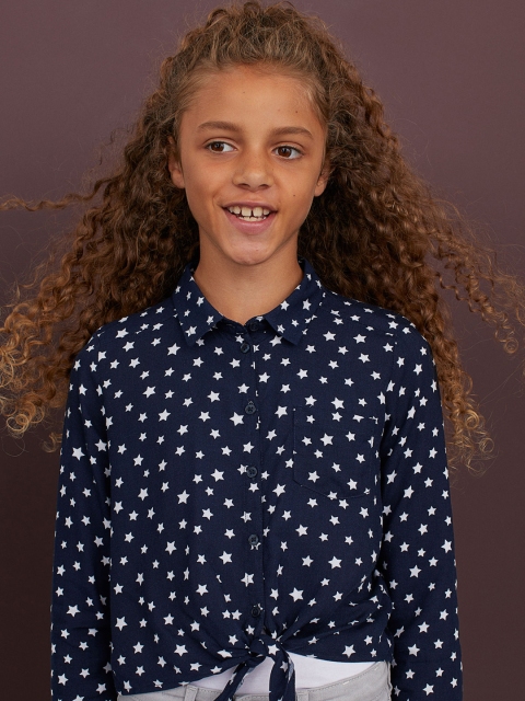 H&M Girls Blue Tie-Hem Shirt