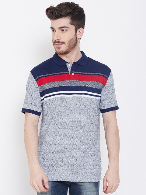 Duke Men Blue & Grey Colourblocked Polo Collar T-shirt