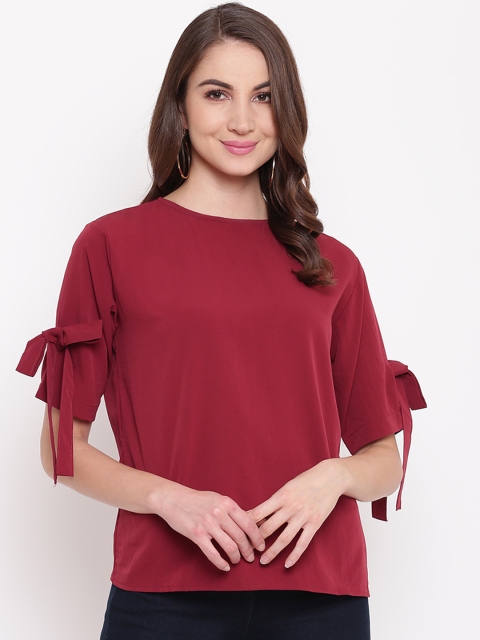 Mayra Women Maroon Solid Boxy Top