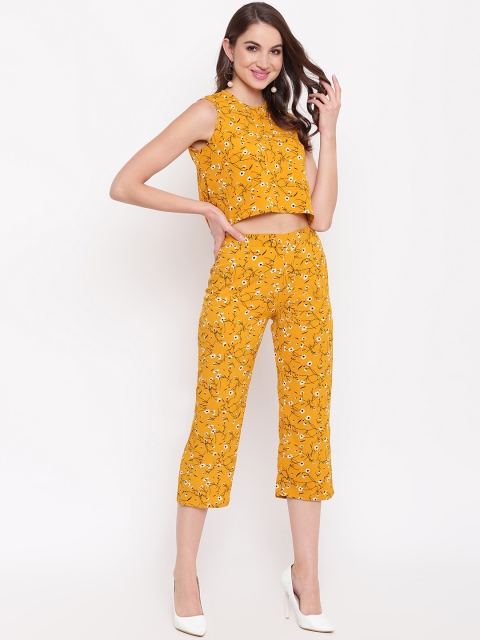 Mayra Women Mustard Yellow & Black Printed Crop Top with Capris
