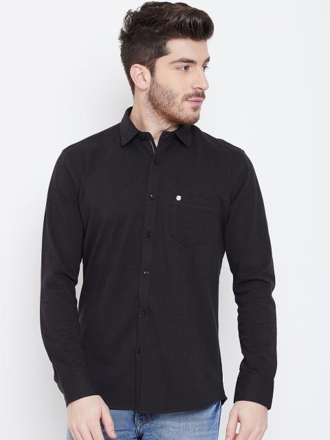 Duke Men Black Regular Fit Self Design Casual Shirt