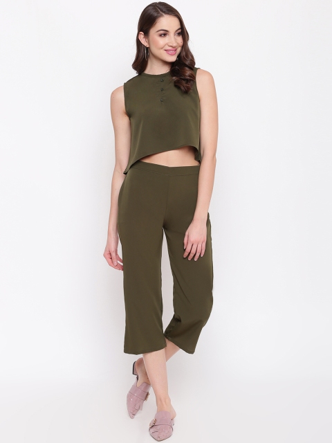 Mayra Women Olive Green Solid Top with Capris