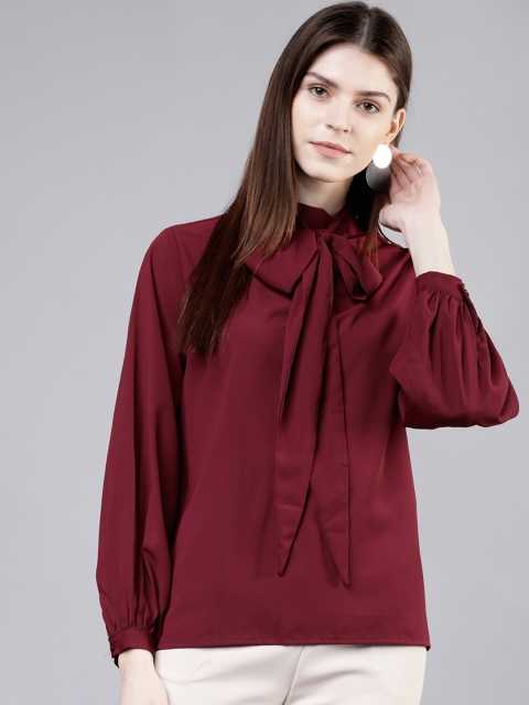Tokyo Talkies Women Maroon Solid Top