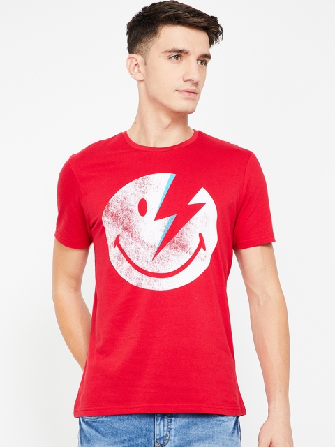 Smiley World Men Red Printed Round Neck T-shirt