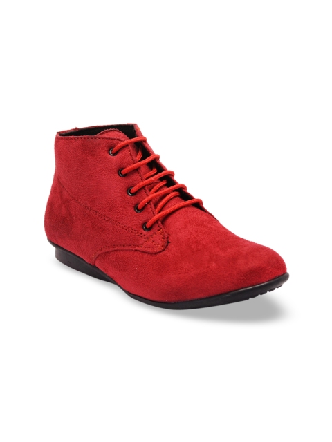 Bruno Manetti Women Red Solid Suede Mid-Top Derbys