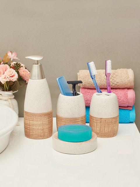 Living Essence Set of 4 Brown & White Ceramic Bathroom Accessories
