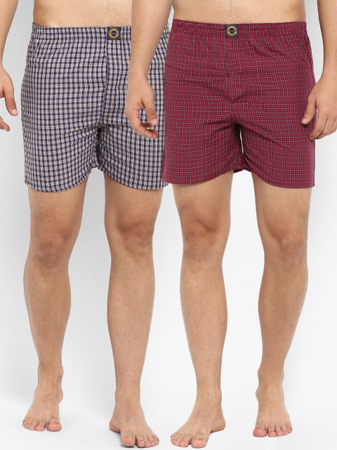 Joven Men's Pack Of 2 Checked Boxers JB2N062, Maroon