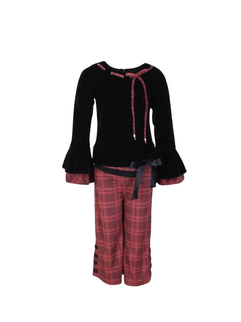 CUTECUMBER Girls Black & Red Solid Top with Trousers