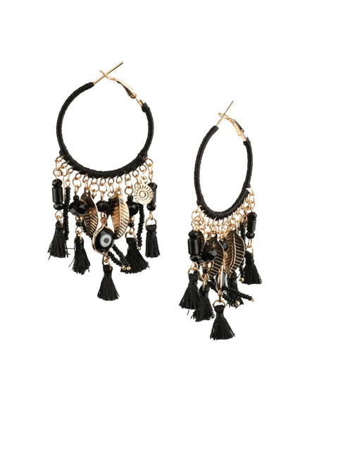Kazo Black & Gold-Toned Circular Tasseled Drop Earrings 
Kazo Black & Gold-Toned Circular Tasseled Drop Earrings