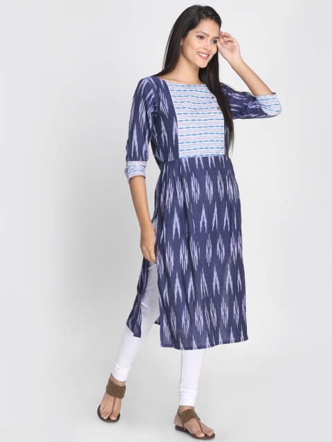 Nakshi Women Blue Printed Straight Kurta