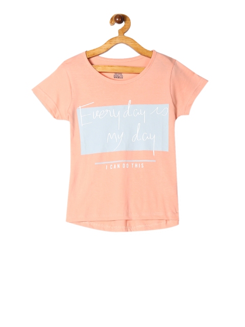 Cherokee Girls Orange Printed Round Neck T-shirt