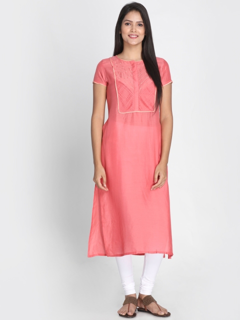 Nakshi Women Peach-Coloured Yoke Design Straight Kurta