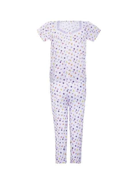 Punkster Girls Purple & White Printed Night suit