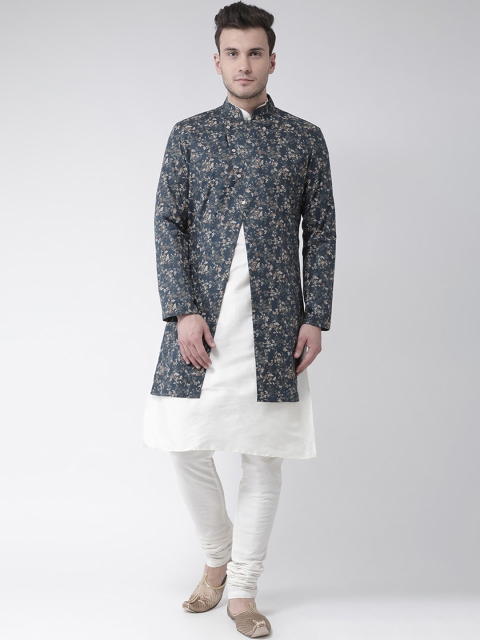 DEYANN Men Navy Blue & Off White Sherwani With Achkan